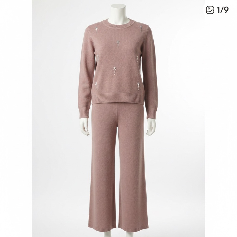 S. Christina Women's Stylish Blush Pantsuit Embellished with Pearls